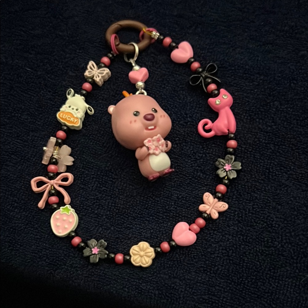 Cute Pink and Brown Loopy phone chain